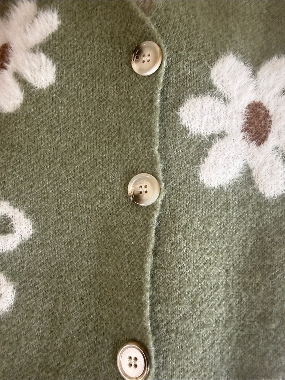 Green Floral Button-Up Women's Sweater Cardigan - Picture 3 of 9